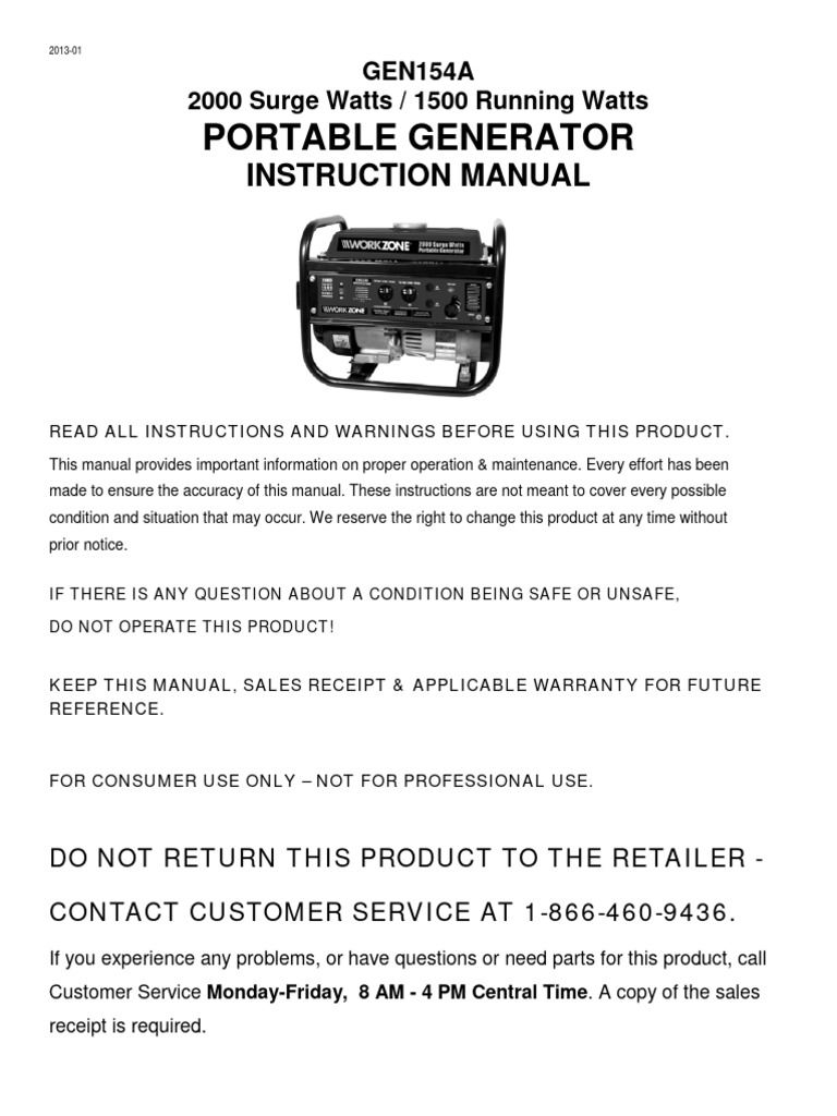 GEN154A Portable Generator Manual | PDF | Gasoline | Electric Power