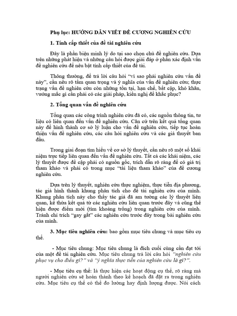 Phu Luc Huong Dan Viet de Cuong Nghien Cuu Khoa Hoc | PDF