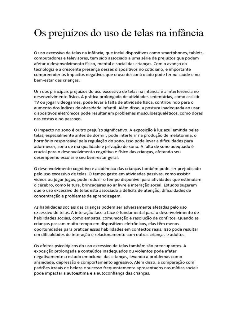 Os Prejuízos Do Uso de Telas Na Infância | PDF | Dormir | Psicologia