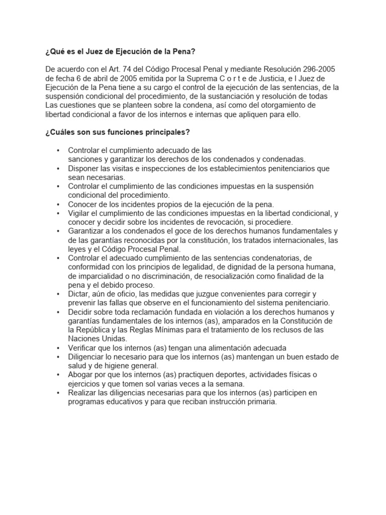 Funciones del Juez de Ejecución Penal | PDF | Pena capital | Debido al ...