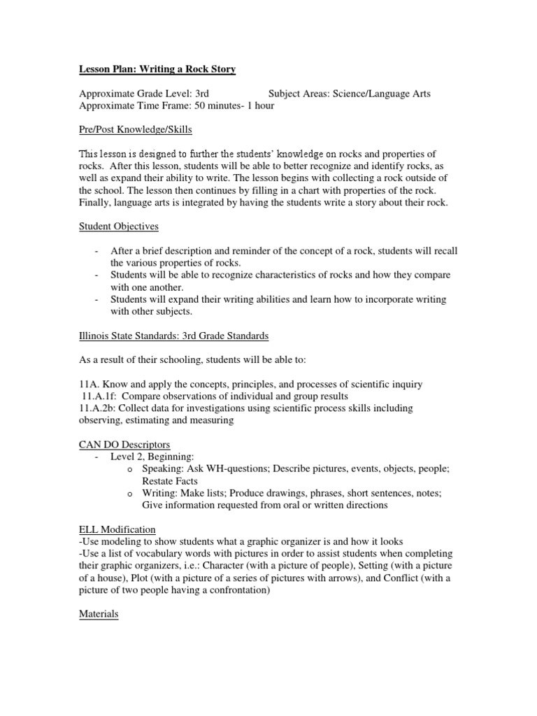 Rock Story Writing Lesson Plan | PDF | Lesson Plan | Scientific Method