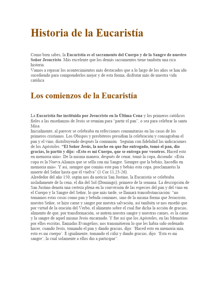 Historia de la Eucaristía en la Iglesia | PDF | eucaristía | Cristo ...