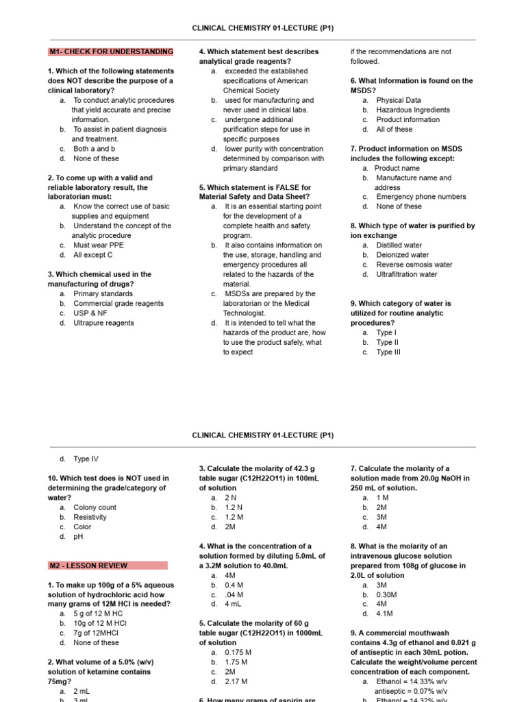Clinical Chemistry Lecture Overview | PDF | Sensitivity And Specificity ...