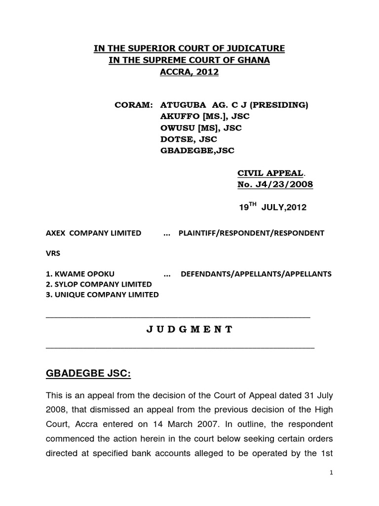 Axex Company Vrs. Kwame Opuku & Ors. | PDF | Judgment (Law) | Appeal