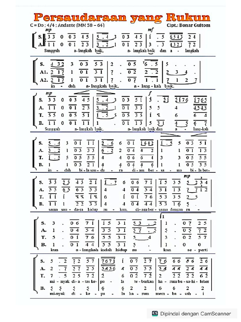 Persaudaraan Yang Rukun Partitur | PDF