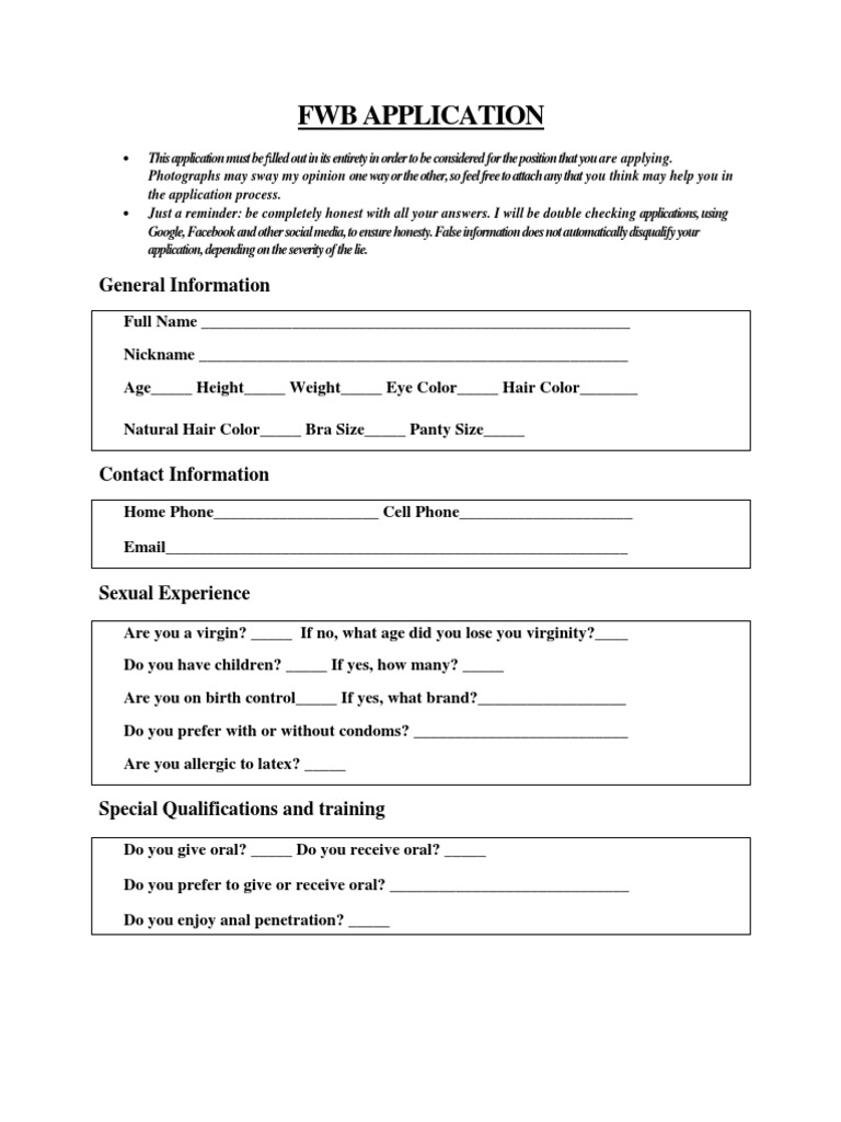 Friends with benefits application form