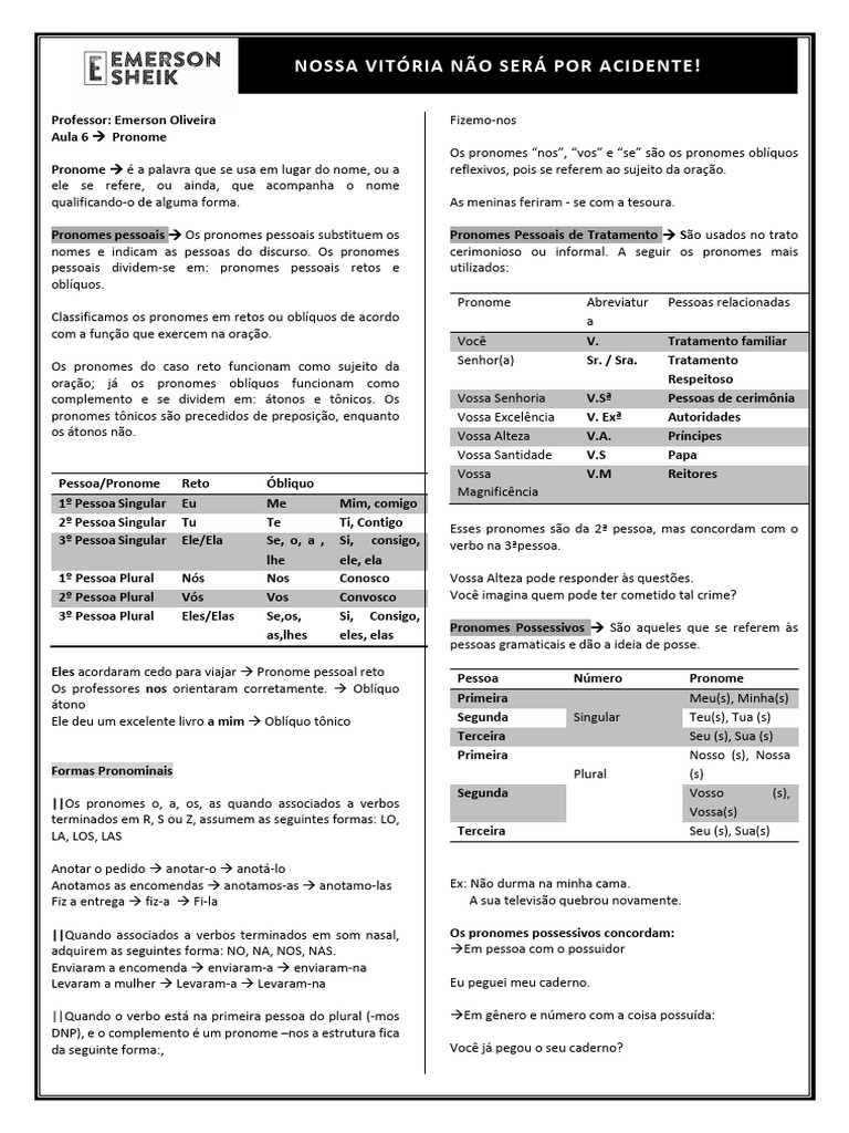 Pronomes: Tipos e Usos na Língua Portuguesa | PDF | Pronome | Tipologia ...