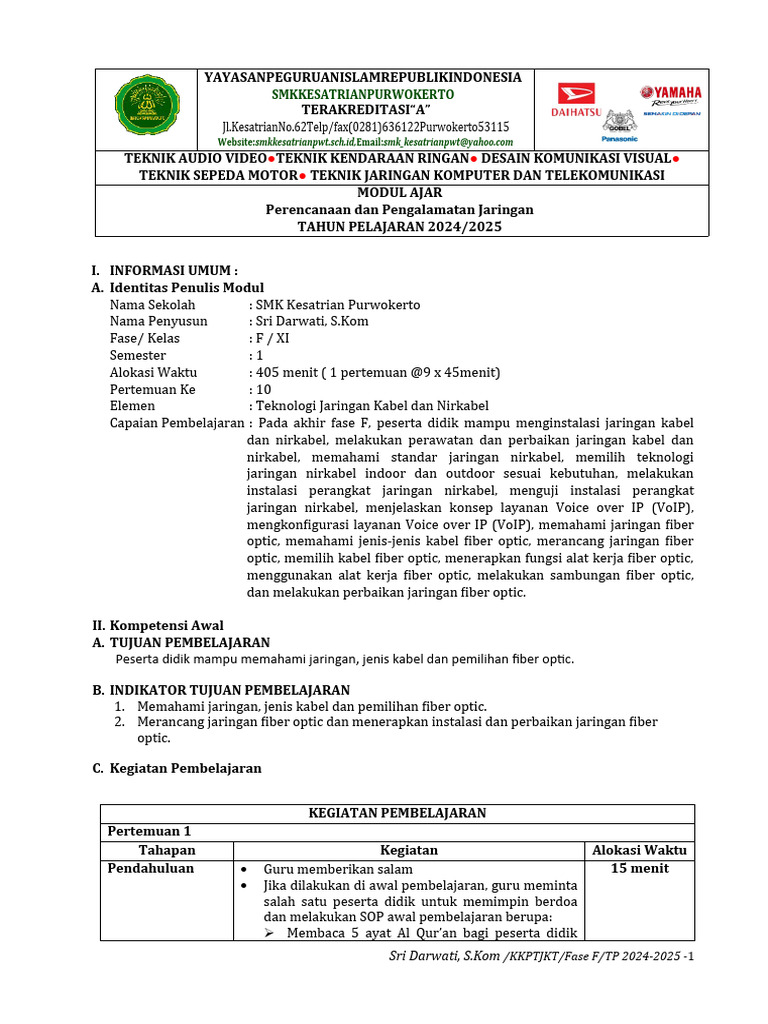 Modul Jaringan Fiber Optik SMK Kesatrian | PDF