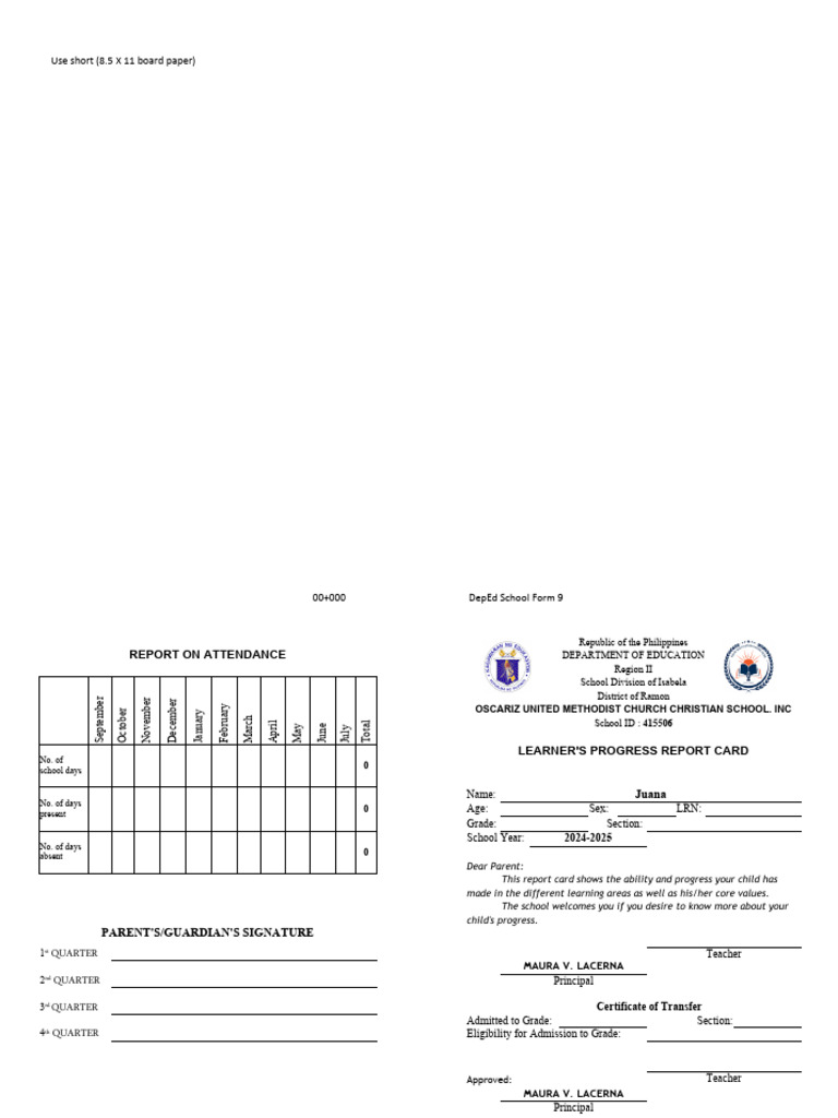 DepEd School Form 9 Attendance Report | PDF | Learning