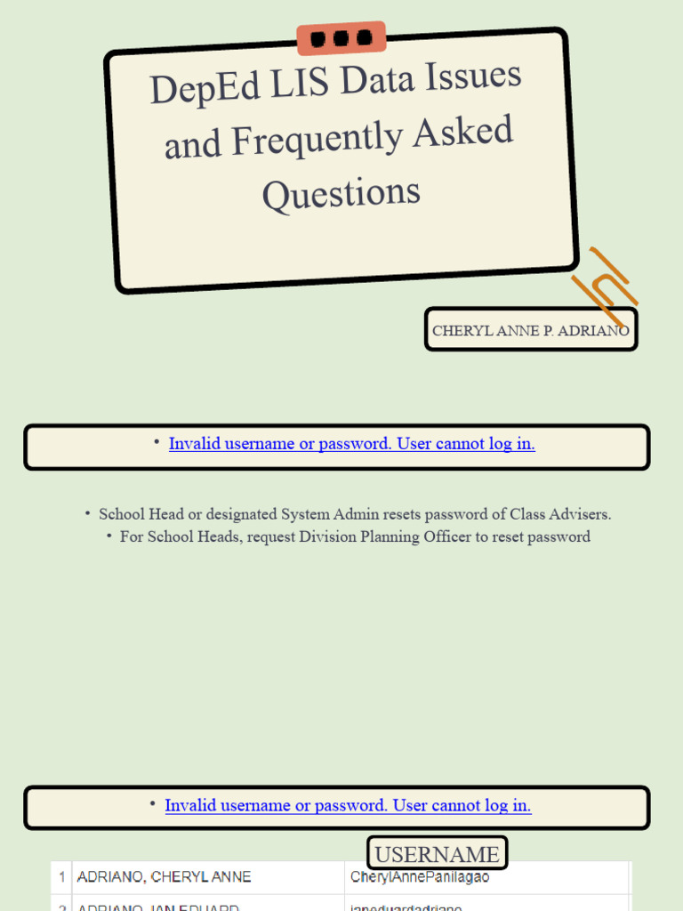 DepEd LIS Data Issues and Frequently Asked Questions | PDF | Password ...