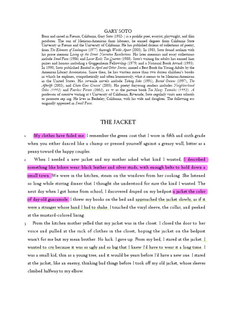 The Jacket by Gary Soto | PDF | Language Arts & Discipline