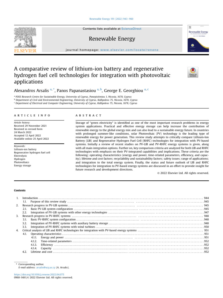 A Comparative Review of Lithium-Ion Battery and Regenerative Hydrogen ...