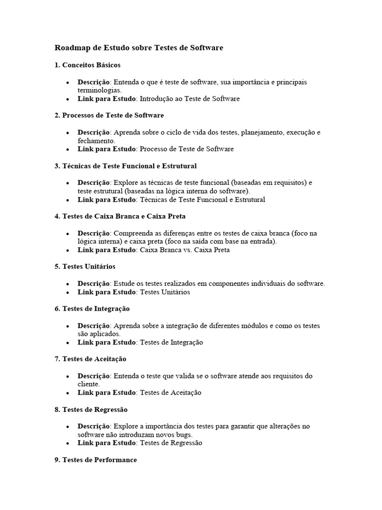 Roadmap de Testes de Software | PDF | Testes de software | Programas