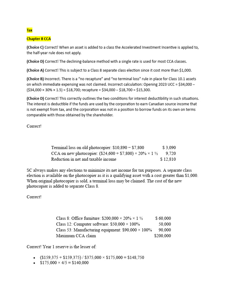 Understanding CCA and Tax Deductions | PDF | Dividend | Capital Gain