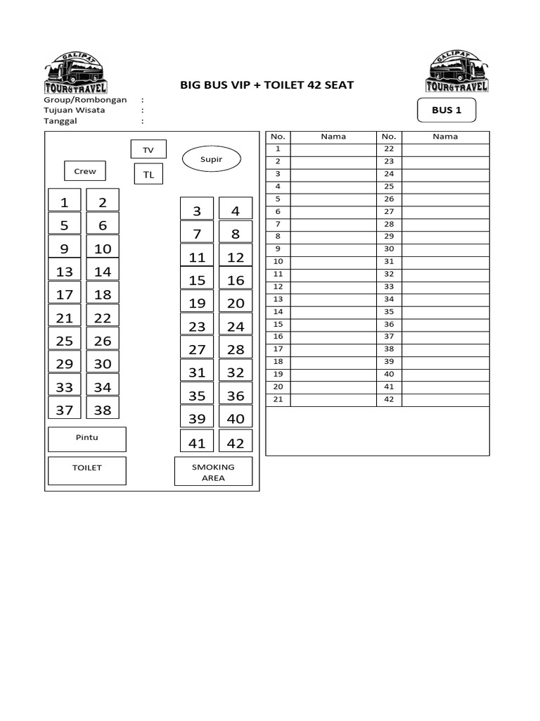 Layout of 42-Seat VIP Bus with Toilet | PDF