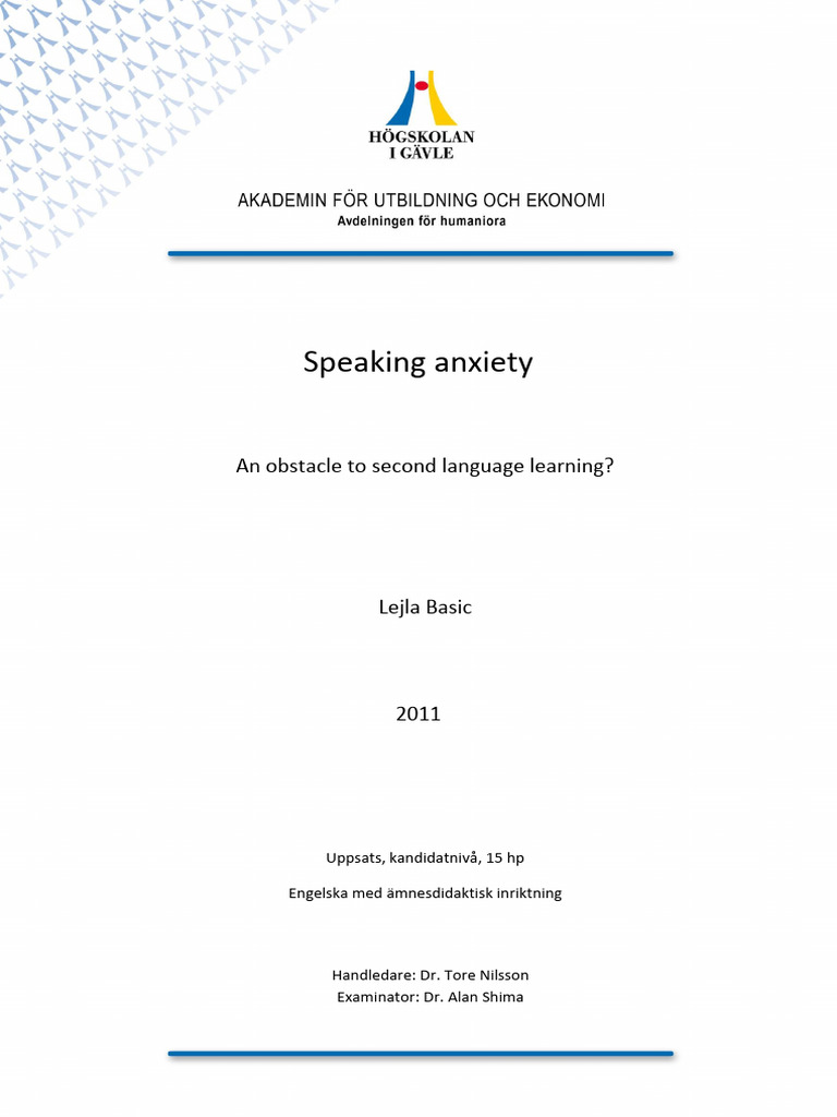 Speaking Anxiety in Second Language Learning | PDF | Second Language ...