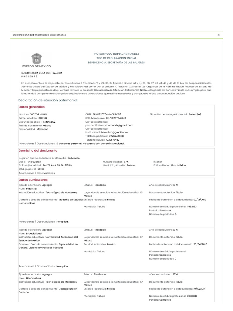 Declaranet 1 | PDF | México | Empleo