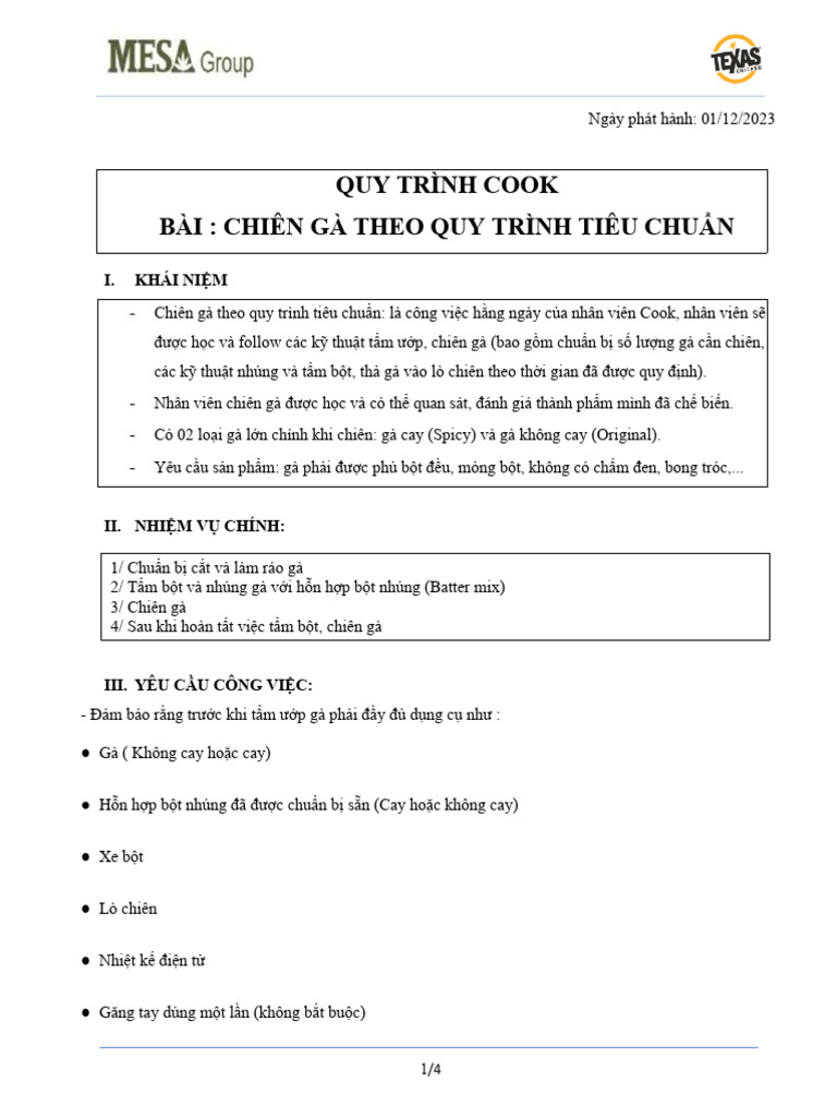 13.Tc - Cook - Quy Trình Cooking Chicken Update 03. 2024 | PDF