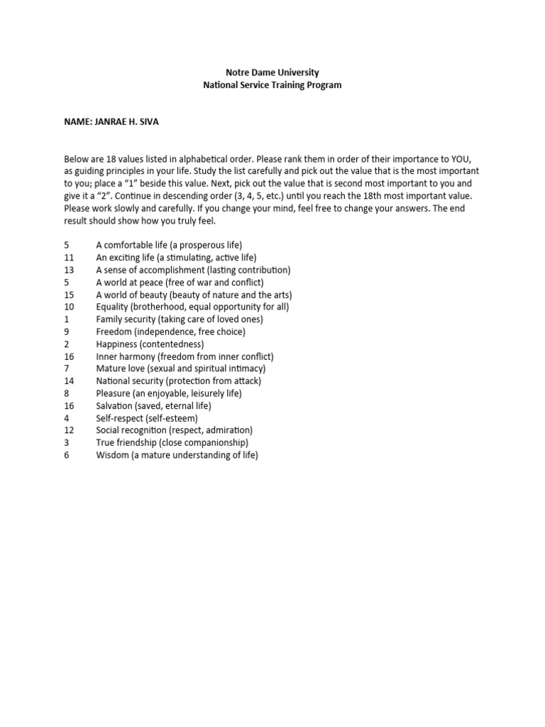 Values Development - Work Sheets | PDF