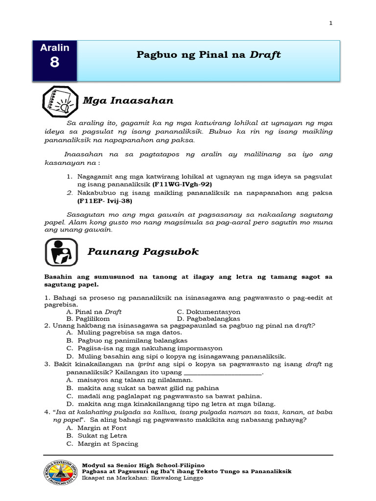 Filipino SHS Pananaliksik Q4 Week 8 | PDF