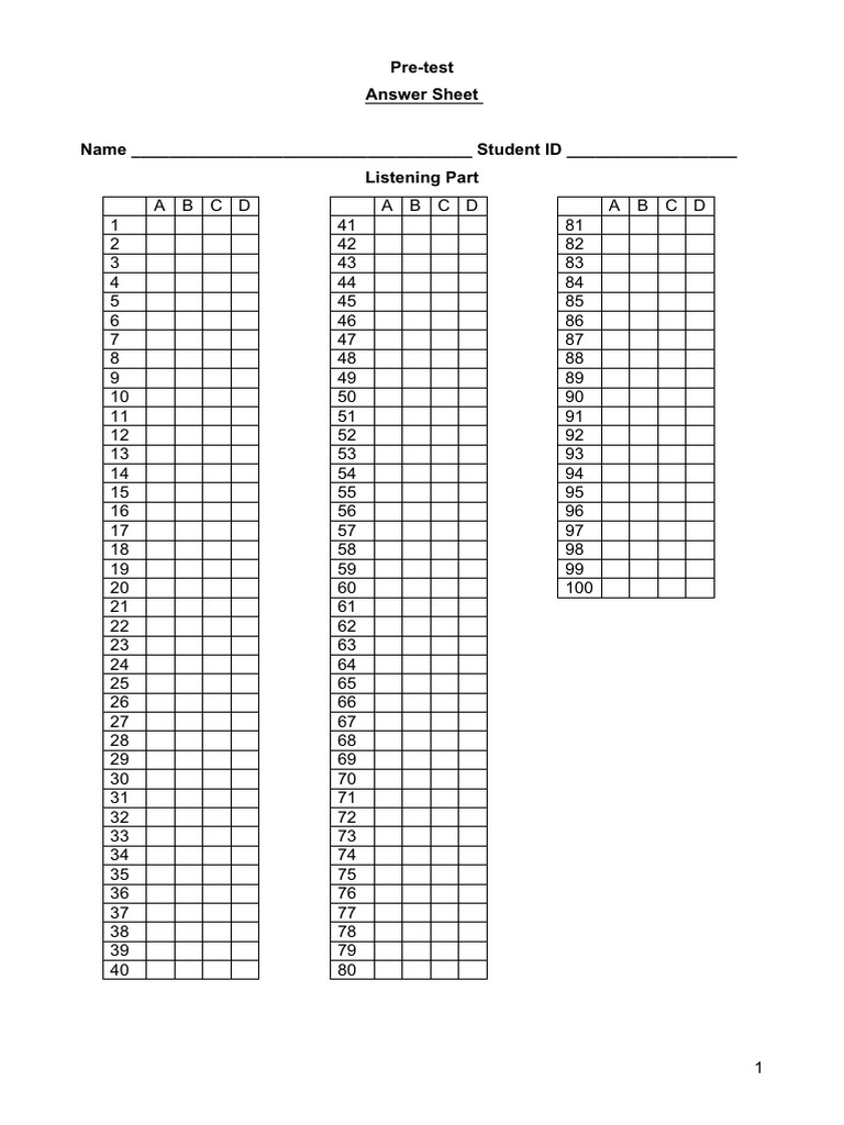Pre-Test Answer Sheet 2 | PDF
