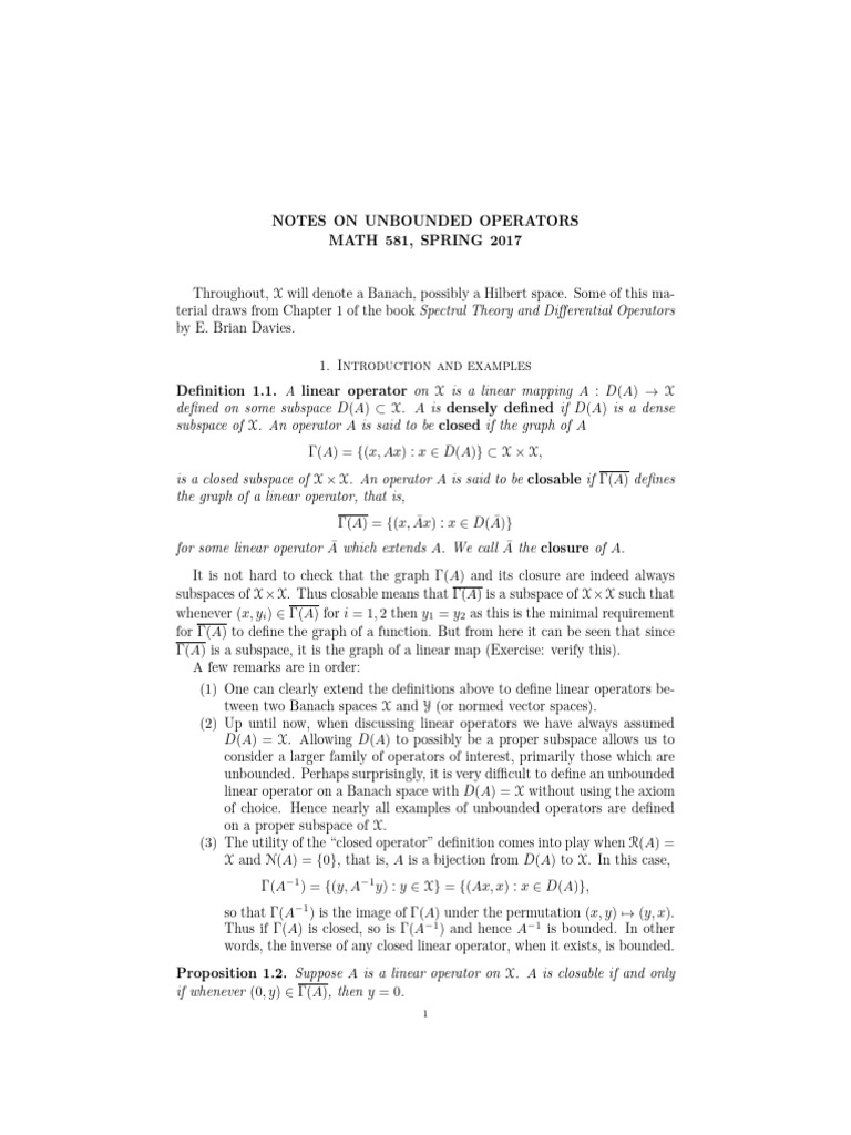 Unbounded Ops Notes s17 | PDF | Operator (Mathematics) | Linear Map