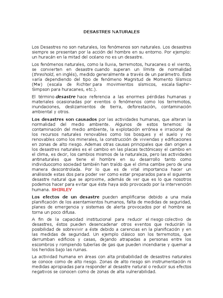 DESASTRES NATURALES. resumen