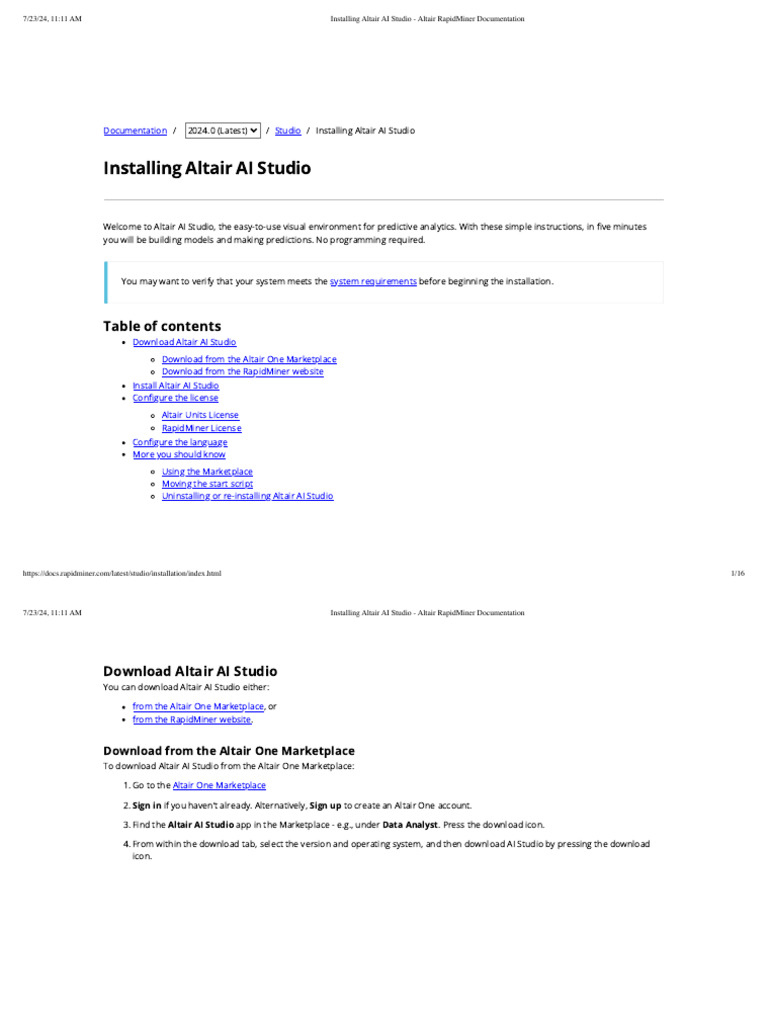 Installing Altair AI Studio Guide | PDF | Installation (Computer ...