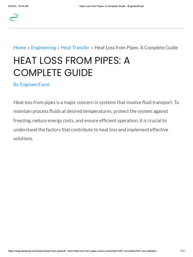 Heat Loss from Pipes: Key Factors Explained | PDF | Heat Transfer ...