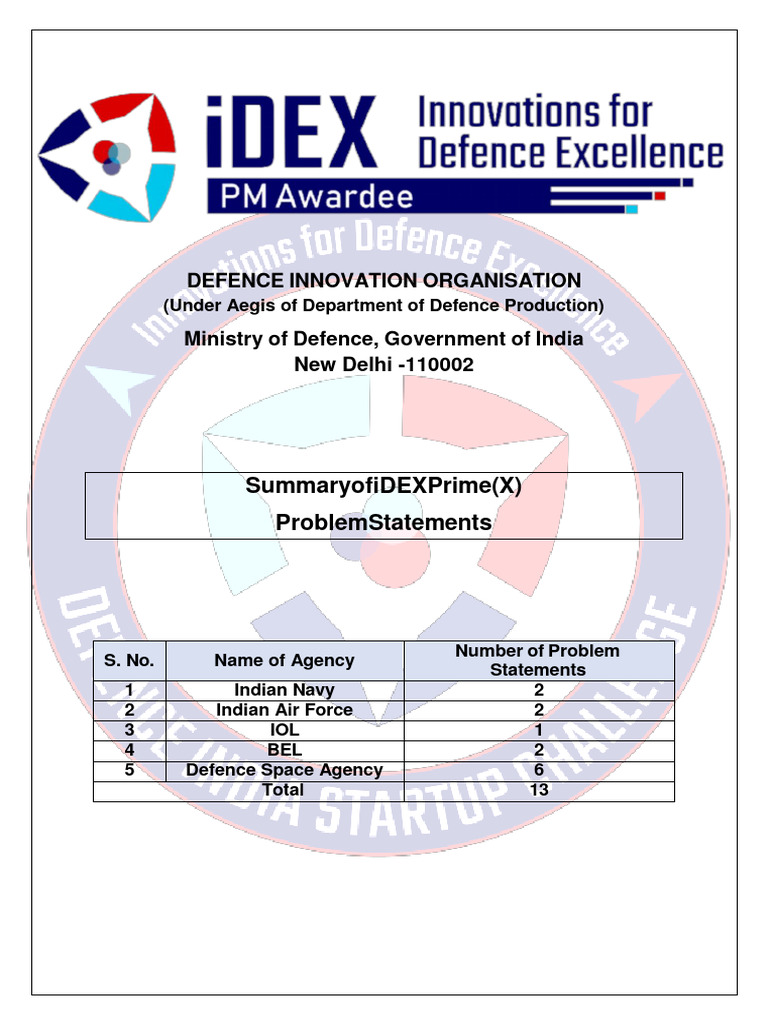 iDEX Prime Problem Statements Overview | PDF | Sensor | Electrical ...