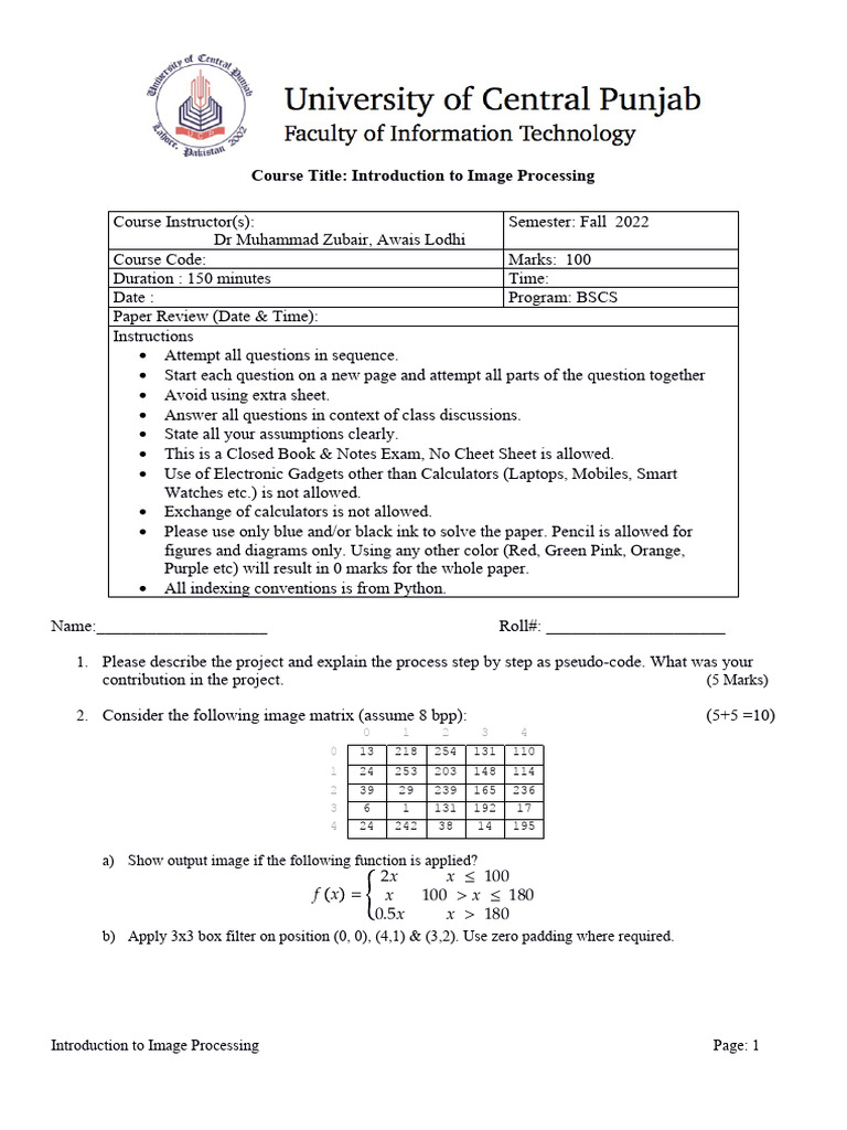 Image Processing Exam Guidelines | PDF | Fourier Transform | Convolution