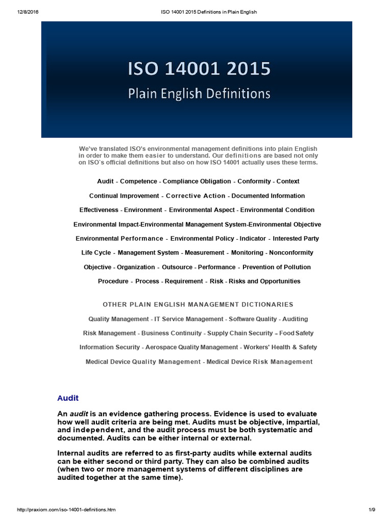 ISO 14001:2015 Definitions Simplified | PDF | Risk | Regulatory Compliance