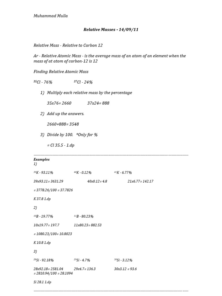 Calculating Relative Atomic Masses | PDF