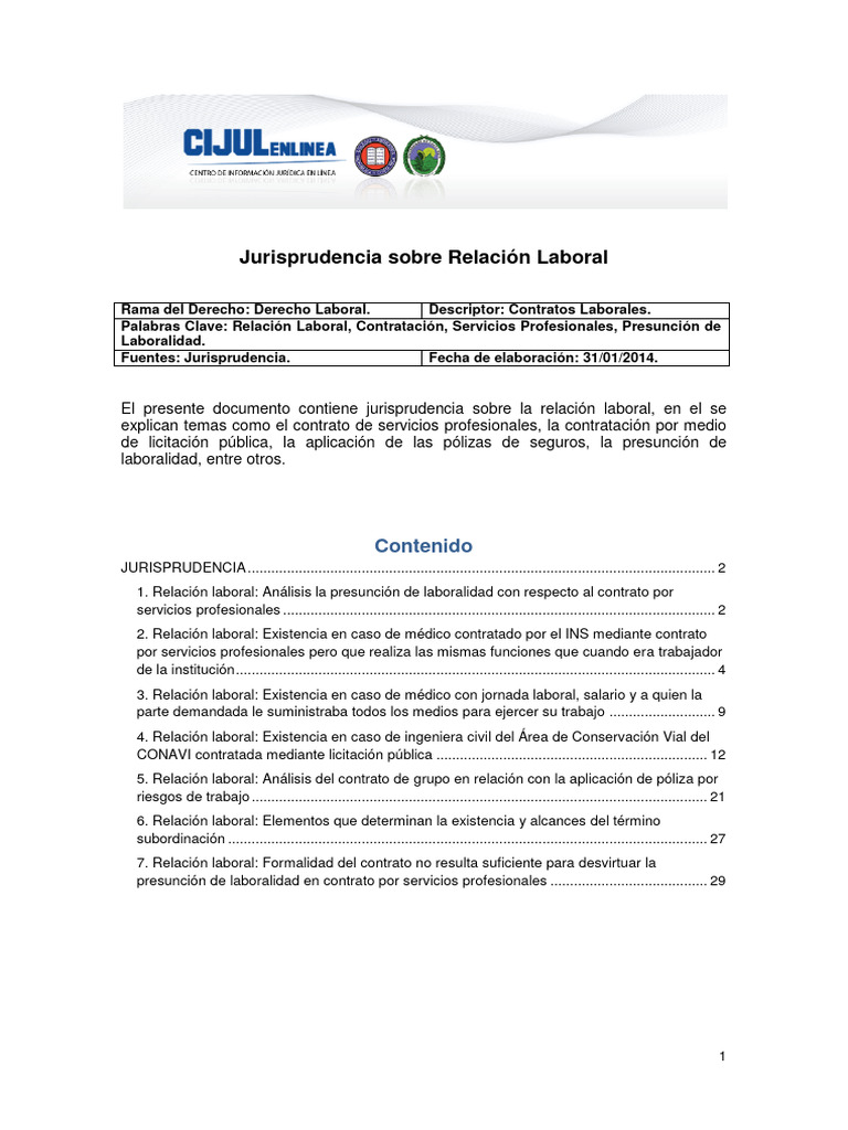 Jurisprudencia Sobre Relacion Laboral | PDF | Derecho laboral | Salario