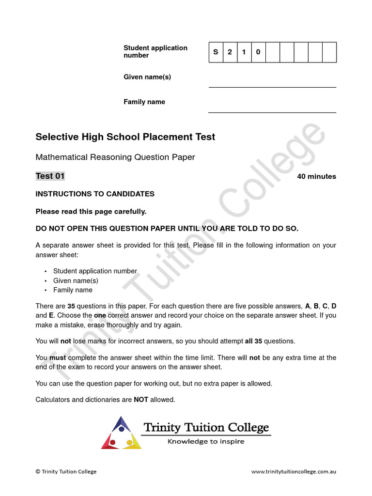 Strathfield Selective Test Math Paper | PDF | Odds | Copyright