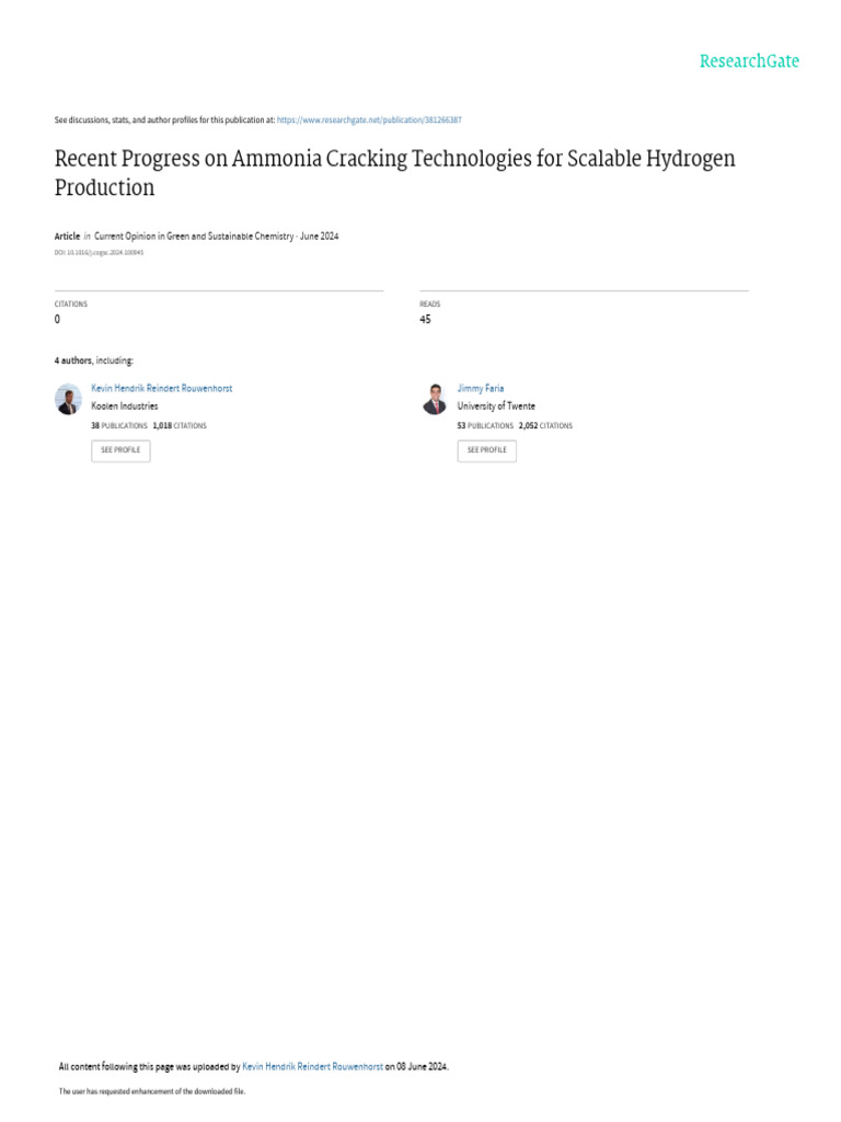 Recent Progress On Ammonia Cracking Technologies For Scalable Hydrogen ...