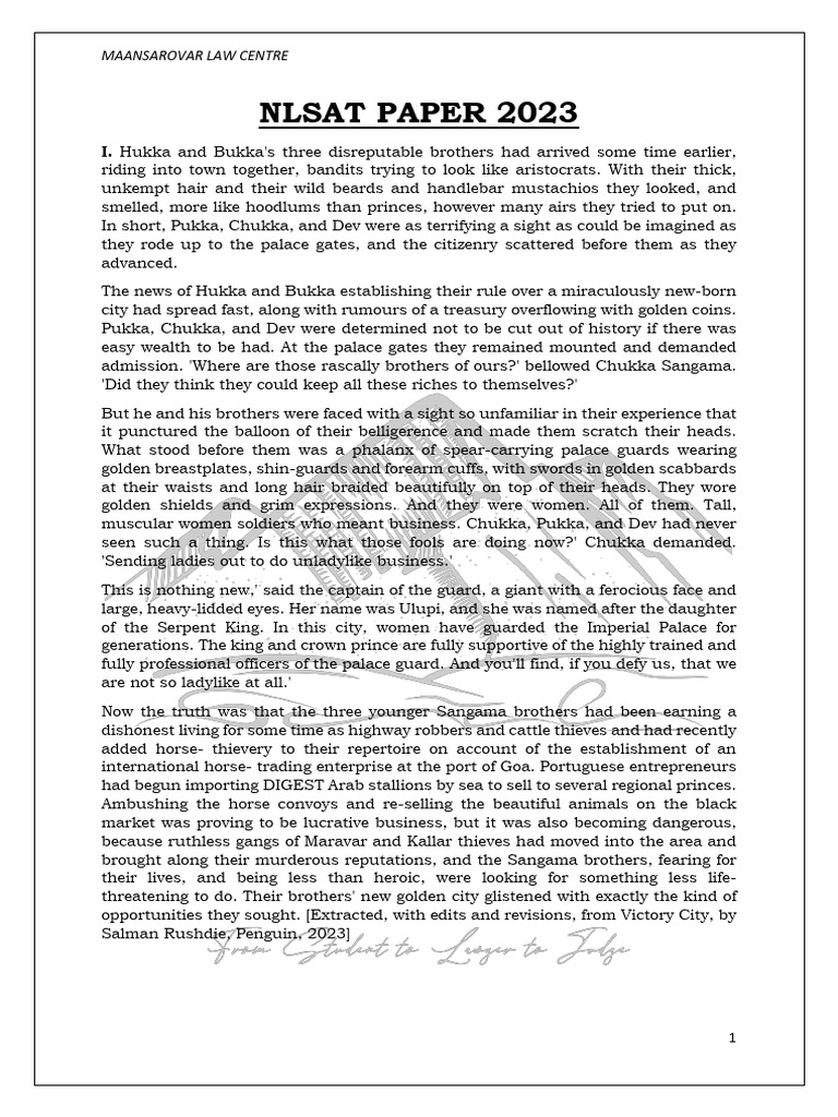 NLSAT 2023 Question Paper Analysis | PDF | Caste | Presumption Of Innocence