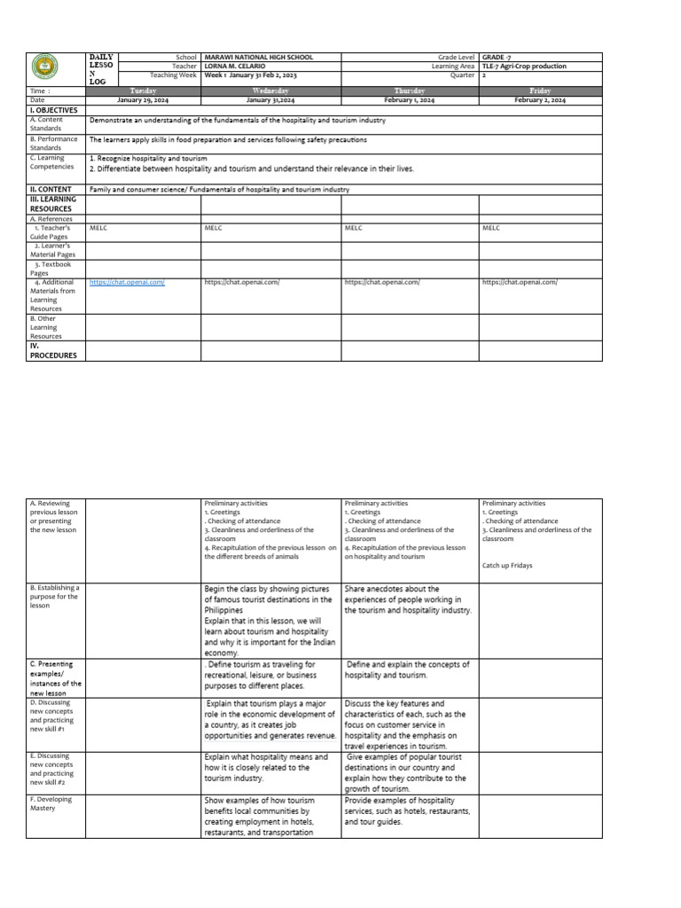 Dll agri 7 wk 1 3rd pdf tourism cognition