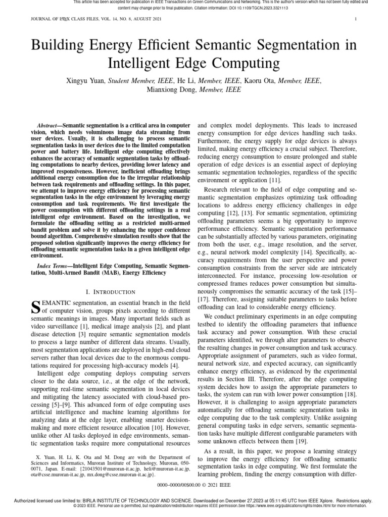 Building Energy Efficient Semantic Segmentation in Intelligent Edge ...