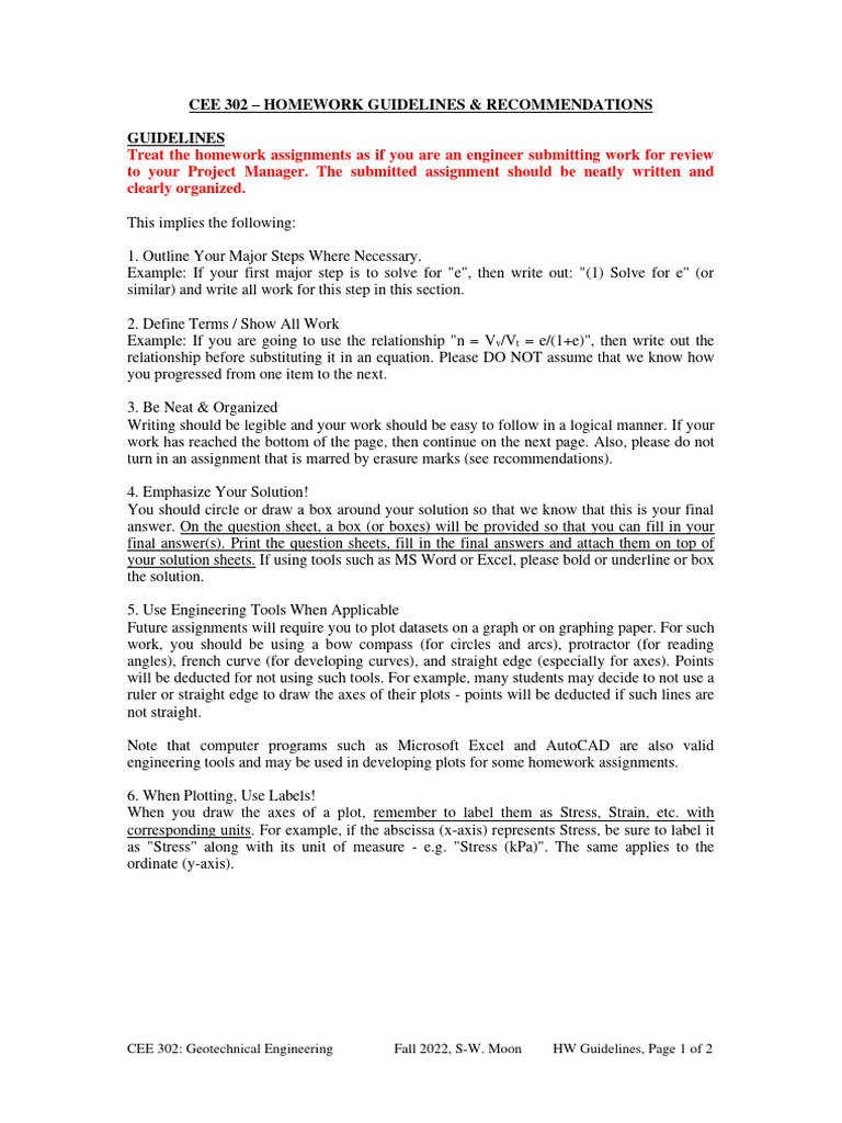 CEE 302 Homework Guidelines for Engineers | PDF | Cartesian Coordinate ...