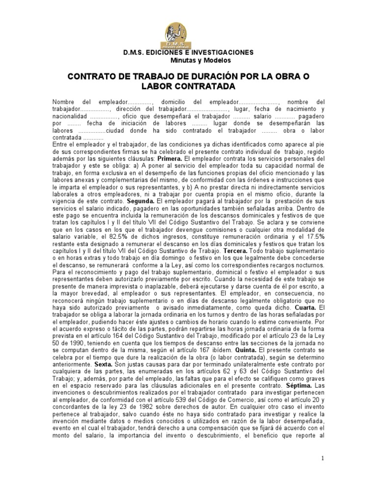 Top 57+ imagen modelo de contrato de obra o labor en word colombia