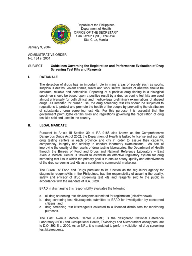 Drug Testing Kit Regulations 2004 | PDF | Drug Test | Metabolomics