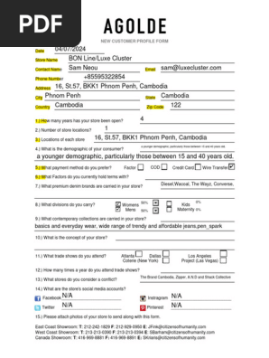 Agolde New Customer Profile Form
