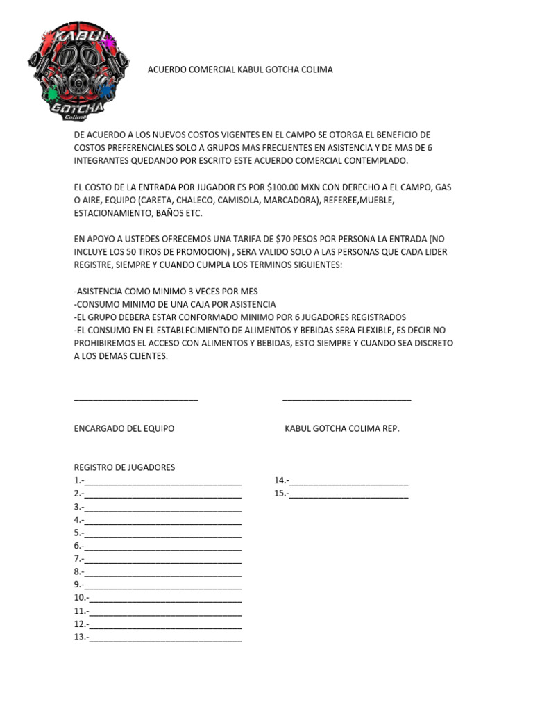 Acuerdo Comercial Kabul Gotcha Colima | PDF