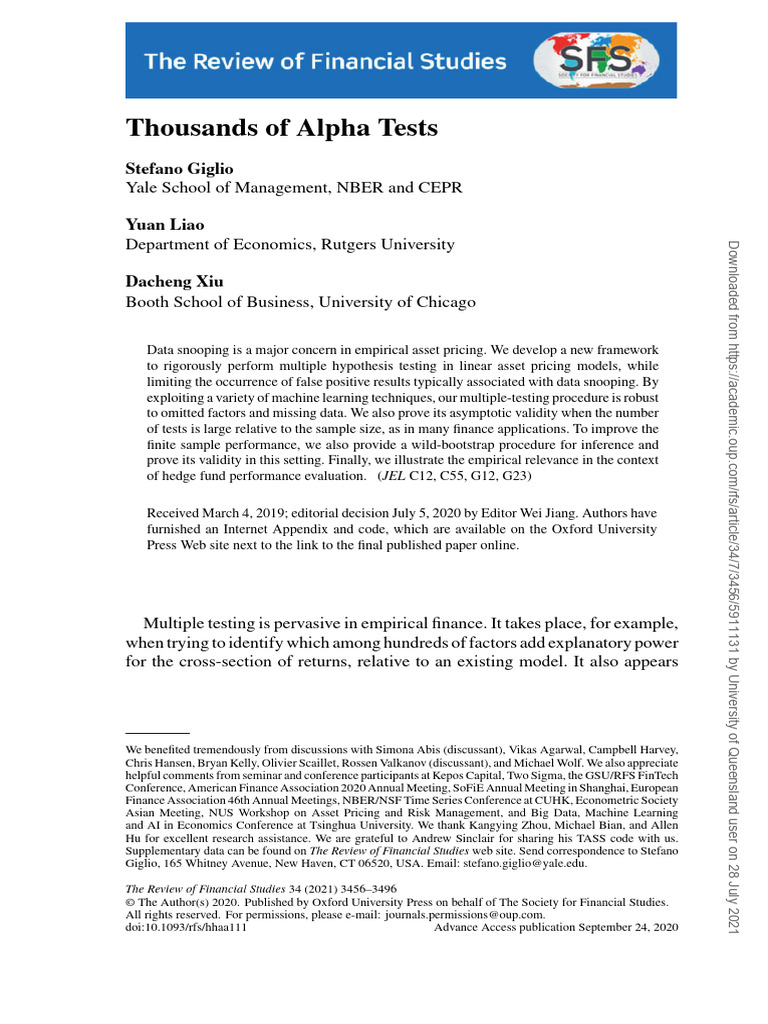 Framework for Multiple Alpha Testing | PDF | Type I And Type Ii Errors ...