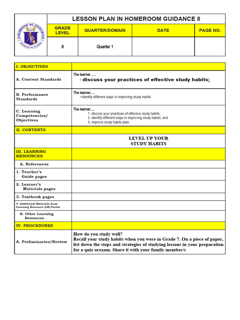 Effective Study Habits Lesson Plan Pdf Learning Learning Styles