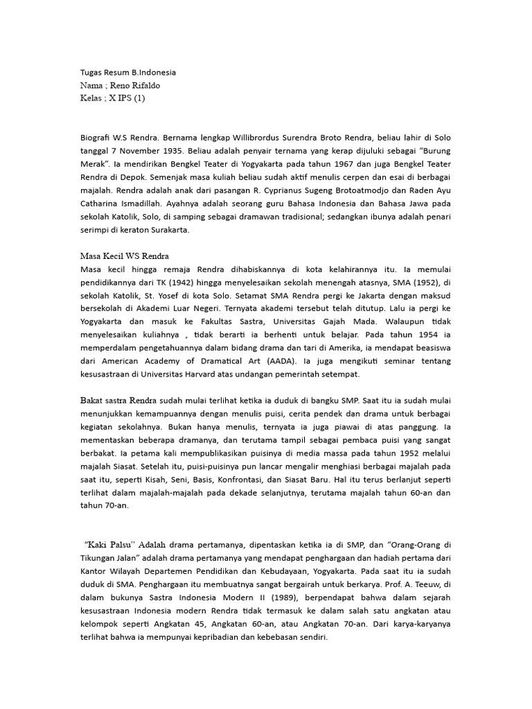 Biografi W.S. Rendra dan Teater | PDF
