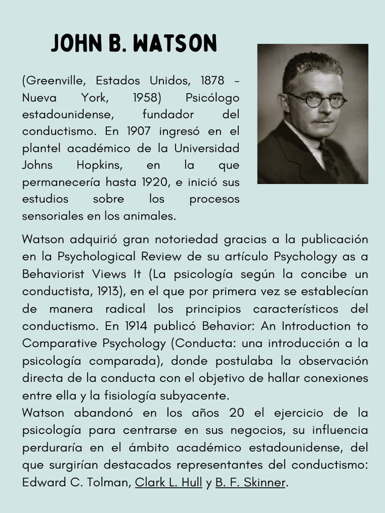John B. Watson | PDF | Behaviorismo | Escuelas psicologicas