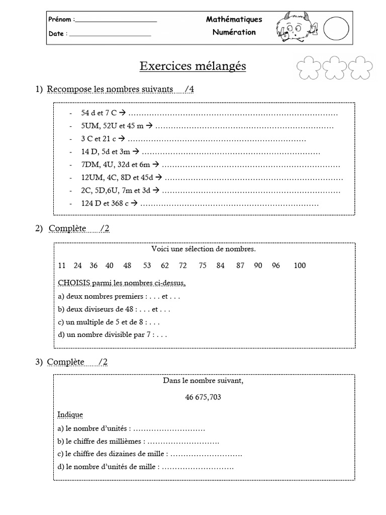 Exercices sur les Nombres et Multiples | PDF | Arithmétique | Mathématiques