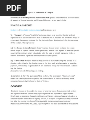 Literature collection of aspects of Dishonour of Cheque